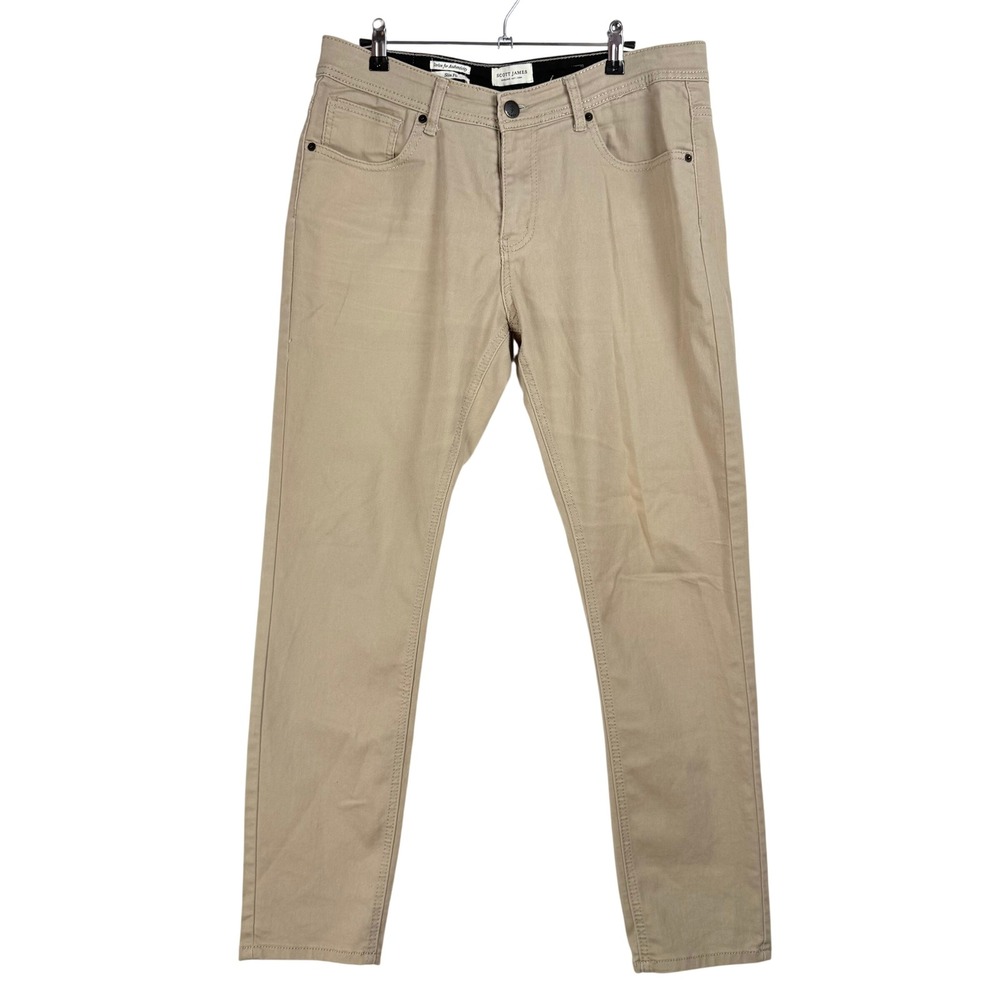 Scott James Mens Slim Fit Tan Khaki Pants Chinos Cotton Stretch Size‎ 33x32